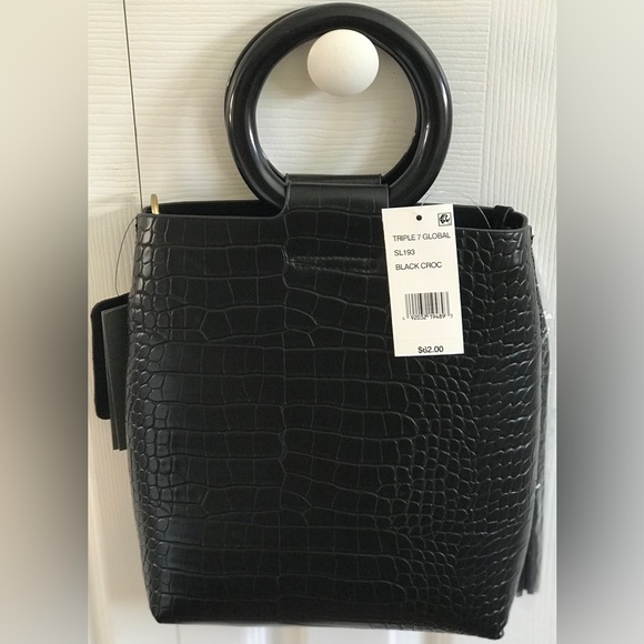 Street Level Black Croco Mini Tote with Ring Handle, OS. - Picture 3 of 5